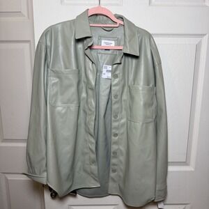 American Eagle Faux Leather‎ Button Shirt Sage Green Size M MSRP 54.95